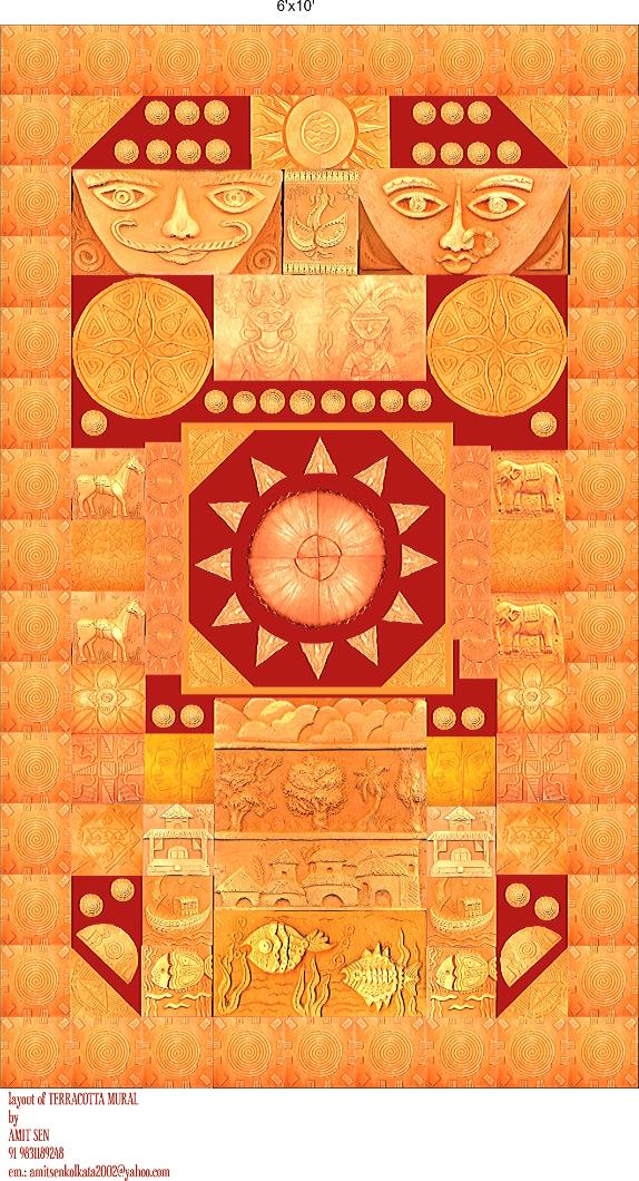 a large terracotta mural